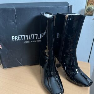 PrettyLittleThing Black Patent Leather ankle Boots
